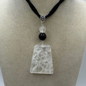 Agate and Quartz Pendant Necklace on Black Faux Suede